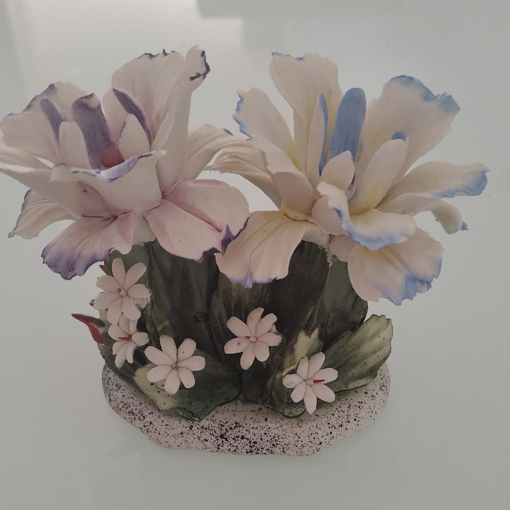 Elegant Faux Floral Arrangement with Cream and Blue Accents